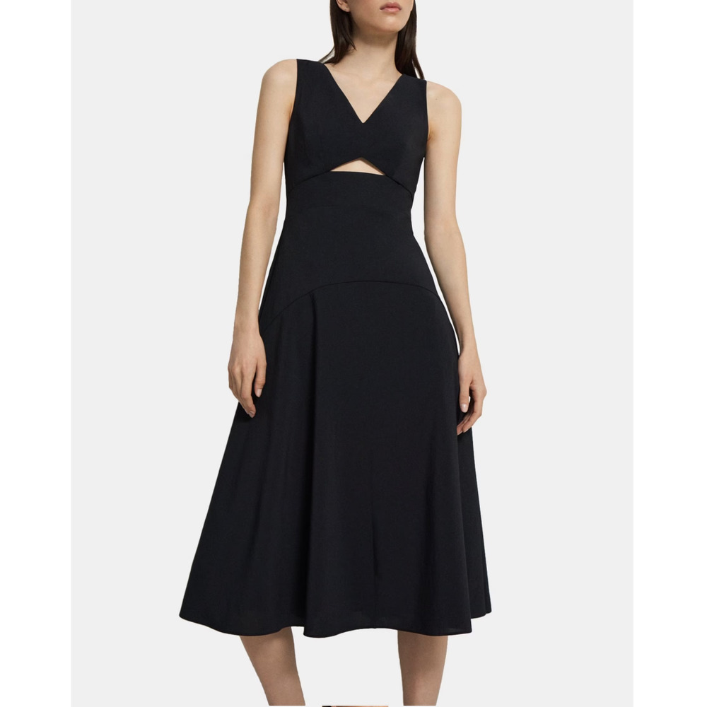 Theory Cutout Midi Dress in Crisp Poly Size 8